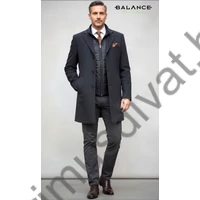 Balance kivehető steppelt garbós betétes, kihajtós galléros elegáns antracitszürke szövetkabát, reverzén díszítő ponttűzéssel