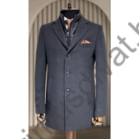 Balance kivehető steppelt garbós betétes, kihajtós galléros elegáns antracitszürke szövetkabát, reverzén díszítő ponttűzéssel