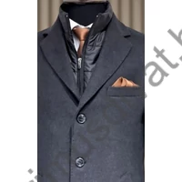 Balance kivehető steppelt garbós betétes, kihajtós galléros elegáns antracitszürke szövetkabát, reverzén díszítő ponttűzéssel