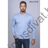 Balance vékony kötött V-nyakú világoskék Melange pulóver