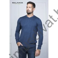 Balance vékony kötött V-nyakú sötétkék Melange pulóver