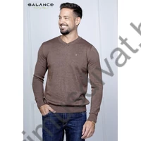 Balance vékony kötött V-nyakú barna Melange pulóver