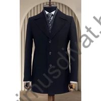 Balance kicipzározható kötött sálbetétes, kihajtós galléros elegáns fekete szövetkabát, reverzén díszítő ponttűzéssel