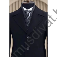 Balance kicipzározható kötött sálbetétes, kihajtós galléros elegáns fekete szövetkabát, reverzén díszítő ponttűzéssel