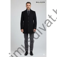 Balance kicipzározható kötött sálbetétes, kihajtós galléros elegáns fekete szövetkabát, reverzén díszítő ponttűzéssel