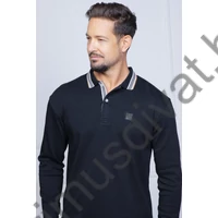 Balance galléros-gombos nyakú sötétkék puha pamut anyagú hosszú ujjú Craig ingpóló, pulóver Balance galléros-gombos nyakú sötétkék puha pamut anyagú hosszú ujjú Craig ingpóló, pulóver