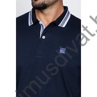 Balance galléros-gombos nyakú sötétkék puha pamut anyagú hosszú ujjú Craig ingpóló, pulóver