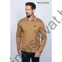 Balance galléros-gombos nyakú camel-barna puha pamut anyagú hosszú ujjú Craig ingpóló, pulóver