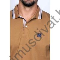 Balance galléros-gombos nyakú camel-barna puha pamut anyagú hosszú ujjú Craig ingpóló, pulóver