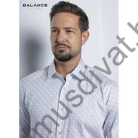 Balance fehér alapon nyomott szürke aprómintás hosszú ujjú karcsúsított Rems slim-fit ing