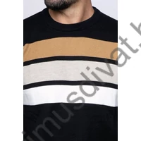 Balance környakas, fehér-drapp-camel csíkos fekete vékony kötött BS pulóver
