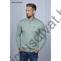 Balance cipzáras nyakú, állógalléros, fonott mintás kötött mentazöld Fonner pulóver, ujjain és derekán szűkebb passzé résszel Balance cipzáras nyakú, állógalléros, fonott mintás kötött mentazöld Fonner pulóver, ujjain és derekán szűkebb passzé résszel