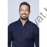 Balance cipzáras nyakú, állógalléros, fonott mintás kötött sötétkék Fonner pulóver