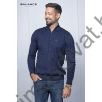 Balance cipzáras nyakú, állógalléros, fonott mintás kötött sötétkék Fonner pulóver