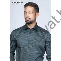 Balance nyomott zöldesbe hajló szürke színű, sűrűn mintázott hosszú ujjú karcsúsított Frein slim-fit ing