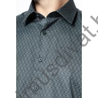 Balance nyomott zöldesbe hajló szürke színű, sűrűn mintázott hosszú ujjú karcsúsított Frein slim-fit ing