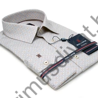 Balance fehér alapon nyomott szürke-drapp aprómintás hosszú ujjú karcsúsított Draw slim-fit ing