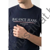 Balance környakas rövid ujjú sötétkék színű pamut Swen póló, mellén nyomott márkafeliratos mintával
