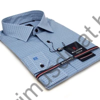 Balance fehér alapon nyomott kék aprómintás hosszú ujjú, karcsúsított fazonú, rugalmas anyagú MedaP19 slim-fit alkalmi ing