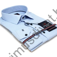 Balance világoskék alapon nyomott szürke apró pöttymintás hosszú ujjú, karcsúsított fazonú, rugalmas anyagú Pott slim-fit ing