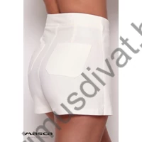 Masca Fashion átlapolt elejű, arany színű gombokkal díszített ekrü rövid nadrágszoknya, sort, hátán rávarrott zsebekkel