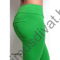 Masca Fashion magas derekú, hátán zsebfedős rugalmas fűzöld szűk capri nadrág