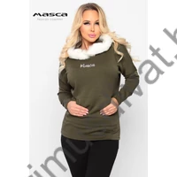 Masca Fashion szőrmeszegélyes kapucnis, vastagabb rugalmas punto anyagú kenguruzsebes szűk keki felső, pulóver