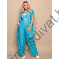 Masca Fashion lenes hatású, felcsatolós rövid ujjú laza tengerkék színű ingruha szövött, kreppes blúzanyagból