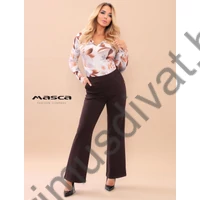 Masca Fashion sötétbarna, gumis derekú, svédzsebes bő szárú, rugalmas punto anyagú nadrág