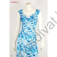 Mystic Day mellnél szabott, elején hólokkal bővített A-vonalú kék virágmintás Liza maxi ruha