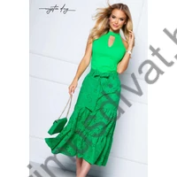 Mystic Day borsózöld, elején cseppkivágott ujjatlan Vira felső, hátul nyaknál masnira köthető szalaggal