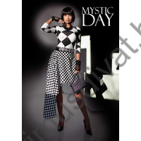 Mystic Day fekete-fehér kockás, egyik oldalán hosszabb, féloldalas loknis Tessa szoknya, hátán cipzárral (öv nélkül)