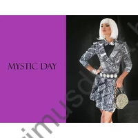 Mystic Day rövid állású fekete-fehér várostérkép mintás Antonió blézer, 2 címermintás fém gombbal