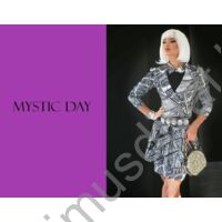 Mystic Day rövid állású fekete-fehér várostérkép mintás Antonió blézer, 2 címermintás fém gombbal