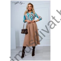 Mstic Day türkizzöld-ekrü-barna mintás, hosszú ujjú, elől végig gombos Alice blúz, ujján mandzsettával, enyhén rugalmas vékony blúzanyagból