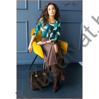 Mystic Day környakas, geometriai mintás háromnegyedes ujjú Honóra felső, puha tapintású pamutos anyagból