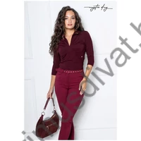 Mystic Day háromnegyedes ujjú, galléros, mellnél szabott szűk sötétbordó Mirella felső