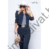 Mystic Day sötétkék, rövid állású béleletlen Samanta blézer, kabátka, elején cipzárral, enyhén rugalmas szövött anyagból, válltömésekkel