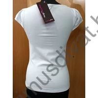 Mystic Day ekrü színű rövid ujjú szűk Ágota felső, nyaknál gyöngyökkel díszítve