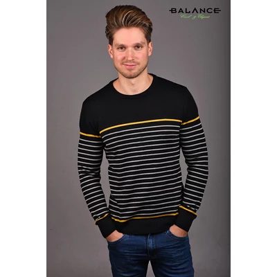 Balance környakas, szürke-sárga csíkos fekete vékony kötött pamut Mattoni  pulóver