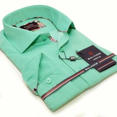 Balance anyagában szövött mintás kivizöldhosszú ujjú slim-fit ing, színes mintás betétekkel Balance anyagában szövött mintás kivizöldhosszú ujjú slim-fit ing, színes mintás betétekkel