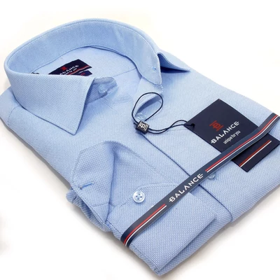 Balance anyagában szövött strukturált, szemcsés felületű világoskék hosszú ujjú regular-fit alkalmi ing