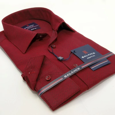 Balance anyagában szövött mintás bordó hosszú ujjú, karcsúsított slim-fit alkalmi ing Balance anyagában szövött mintás bordó hosszú ujjú, karcsúsított slim-fit alkalmi ing