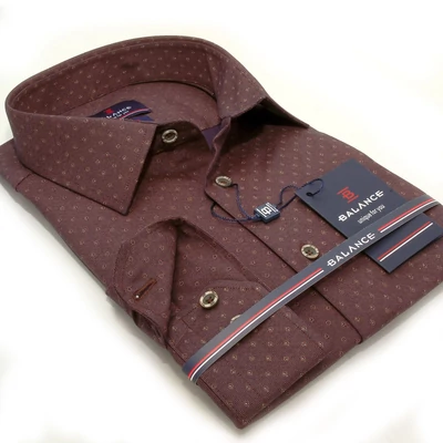 Balance nyomott karikamintás sötétbarna, hosszú ujjú rugalmas, karcsúsított slim-fit ing Balance nyomott karikamintás sötétbarna, hosszú ujjú rugalmas, karcsúsított slim-fit ing