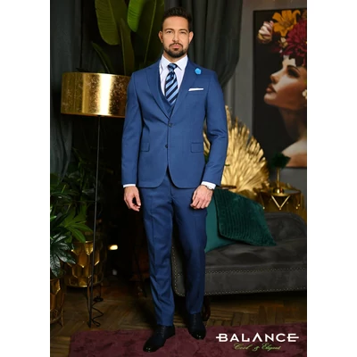 Balance három részes karcsúsított fazonú, két slicces középkék Wedd öltöny