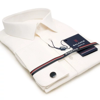 Balance mandzsettagombos, normál galléros ekrü (csontszínű), slim-fit rugalmas pamutszatén hosszú ujjú ing