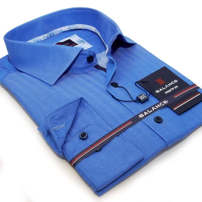 Balance anyagában szövött halszálkamintás királykék, karcsúsított hosszú ujjú slim-fit alkalmi Salvo ing Balance anyagában szövött halszálkamintás királykék, karcsúsított hosszú ujjú slim-fit alkalmi Salvo ing
