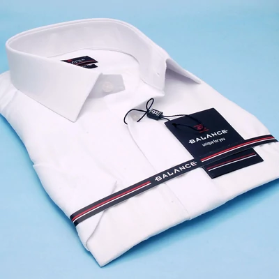 Balance anyagában szövött mintás, strukturált, szemcsés felületű fehér rövid ujjú, hagyományos szabású Niccolo regular-fit alkalmi ing