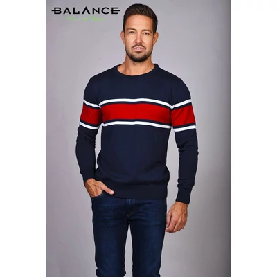 Balance környakas, fehér-piros csíkos sötétkék vékony kötött Liner pulóver Balance környakas, fehér-piros csíkos sötétkék vékony kötött Liner pulóver