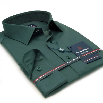 Balance normál galléros, olajzöld rugalmas pamutszatén, slim-fit hosszú ujjú alkalmi ing Balance normál galléros, olajzöld rugalmas pamutszatén, slim-fit hosszú ujjú alkalmi ing